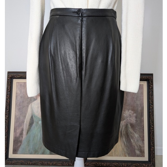 Alex Garfield Black Leather Knee Length Pencil Skirt Size 6 Made in USA - Picture 6 of 11